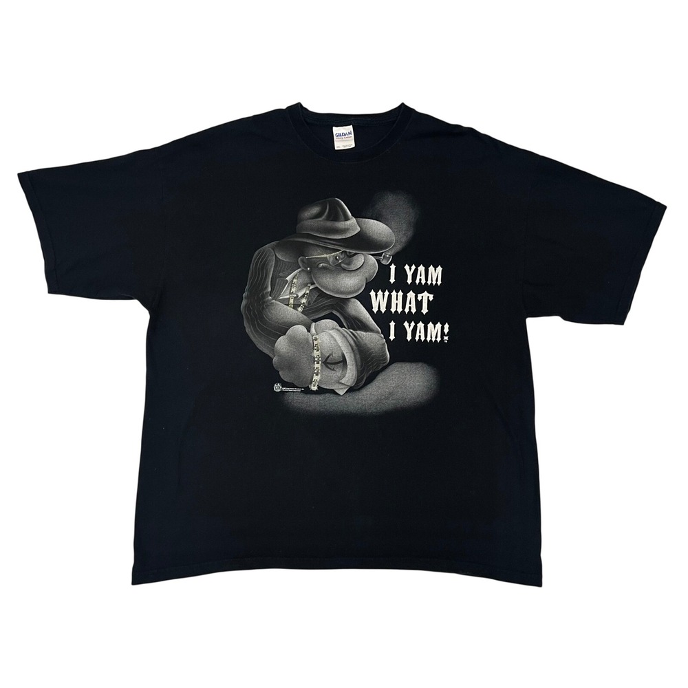 Gildan Popeye I Yam What I Yam Graphic T-Shirt Mens 2XL Black Urban Streetwear